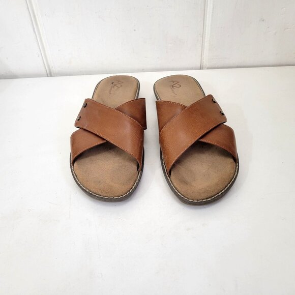 A2 By Aerosoles Women's Brown Slide Sandals With Faux Leather Cross Straps & Cus - Picture 6 of 6